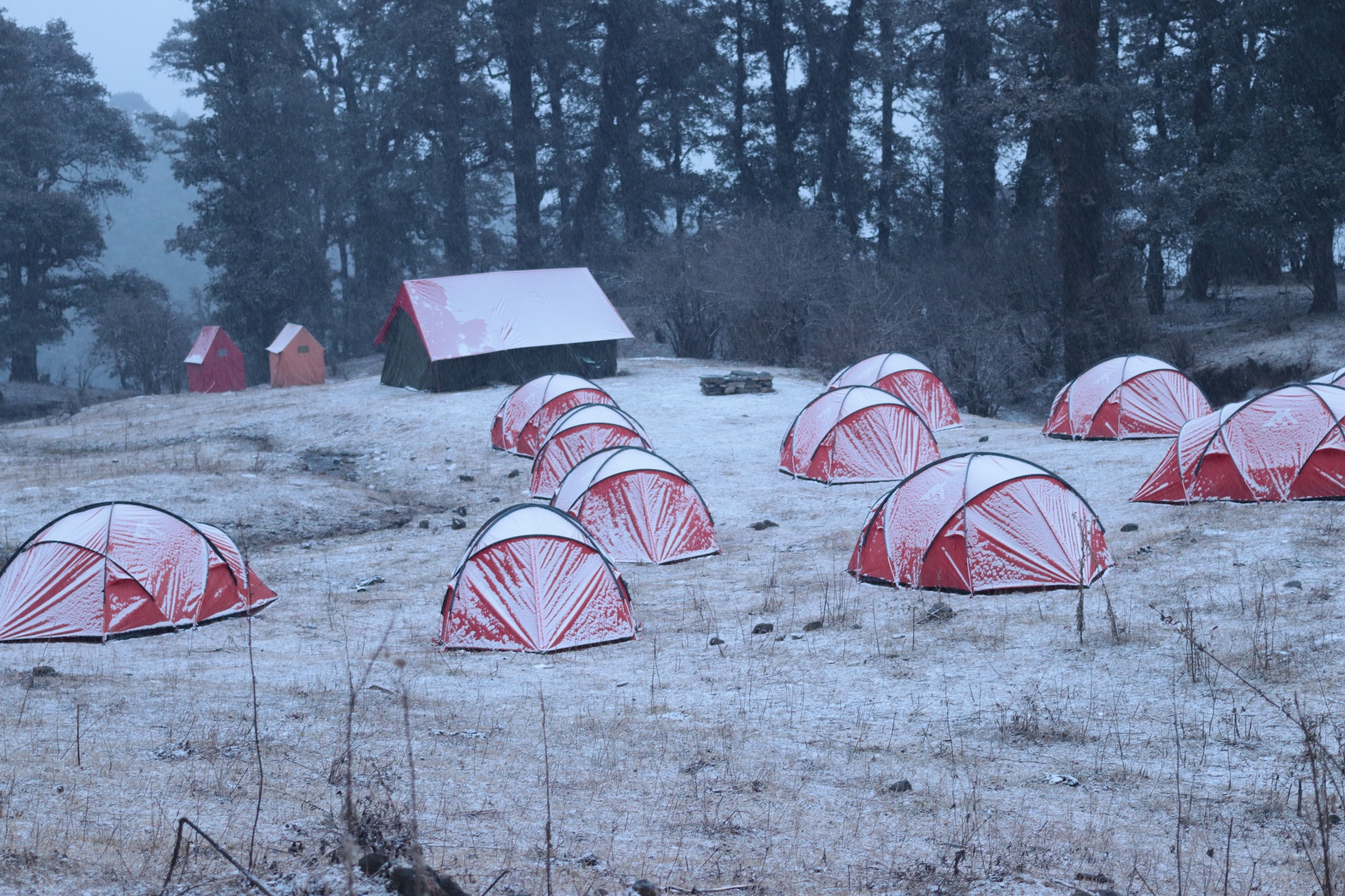 Figure 9: Snow fell in the evening, and we shivered inside the tents